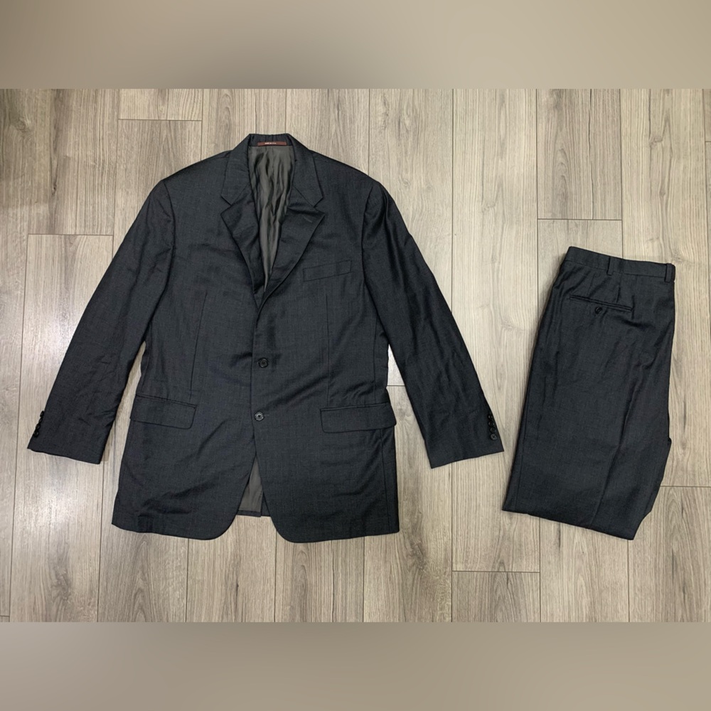 Hickey Freeman Suit Loro Piana Super 150s Wool Dark‎ Gray Pant Sz 44